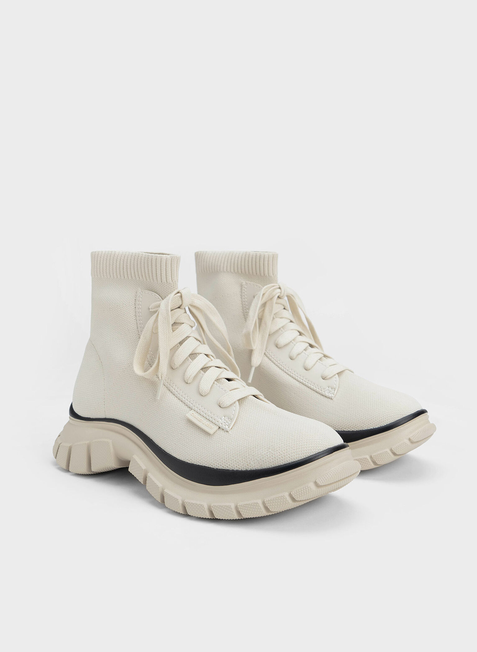 Knitted Sock High-Top Sneakers, Chalk, hi-res