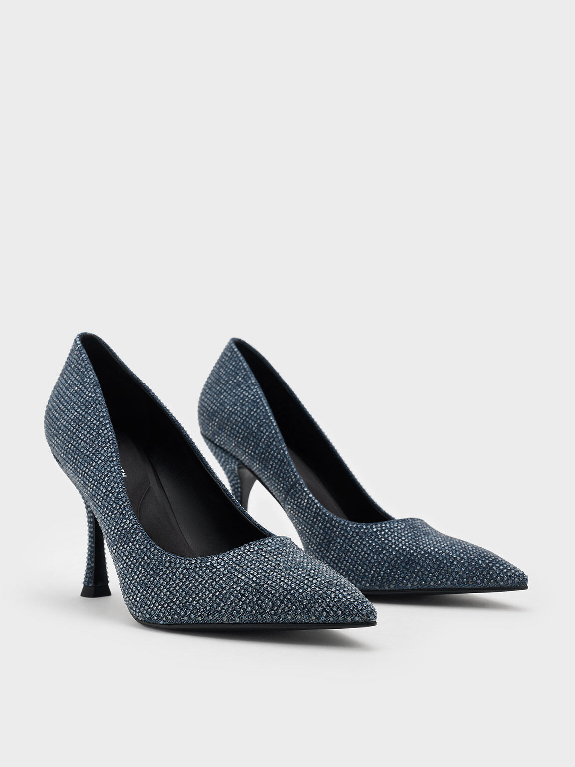 Denim Blue Denim Pointed Toe Spool Heel Pumps CHARLES KEITH UK