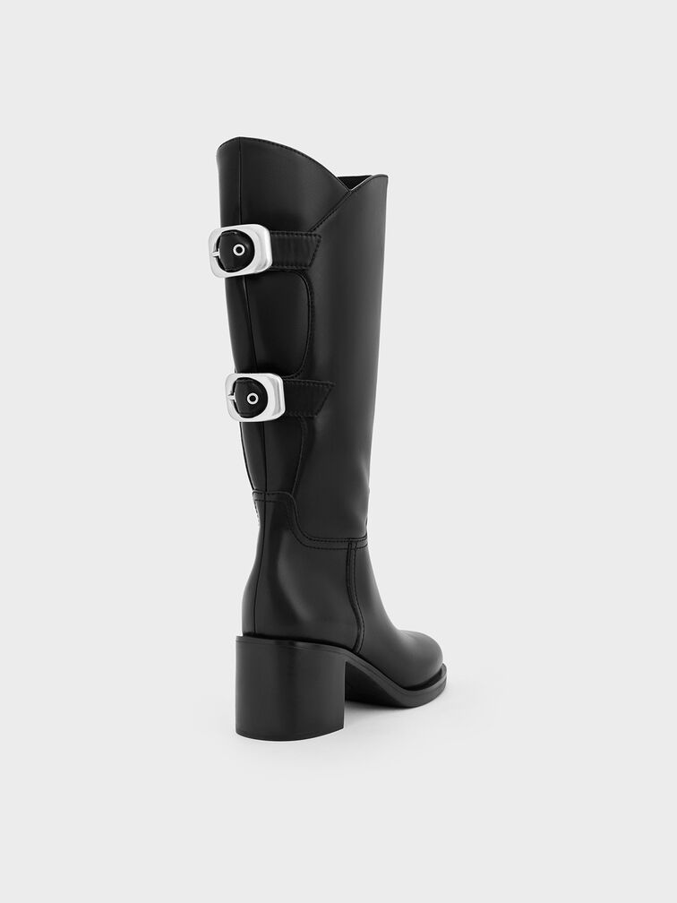 Masei Grommet-Strap Knee-High Boots, Black, hi-res