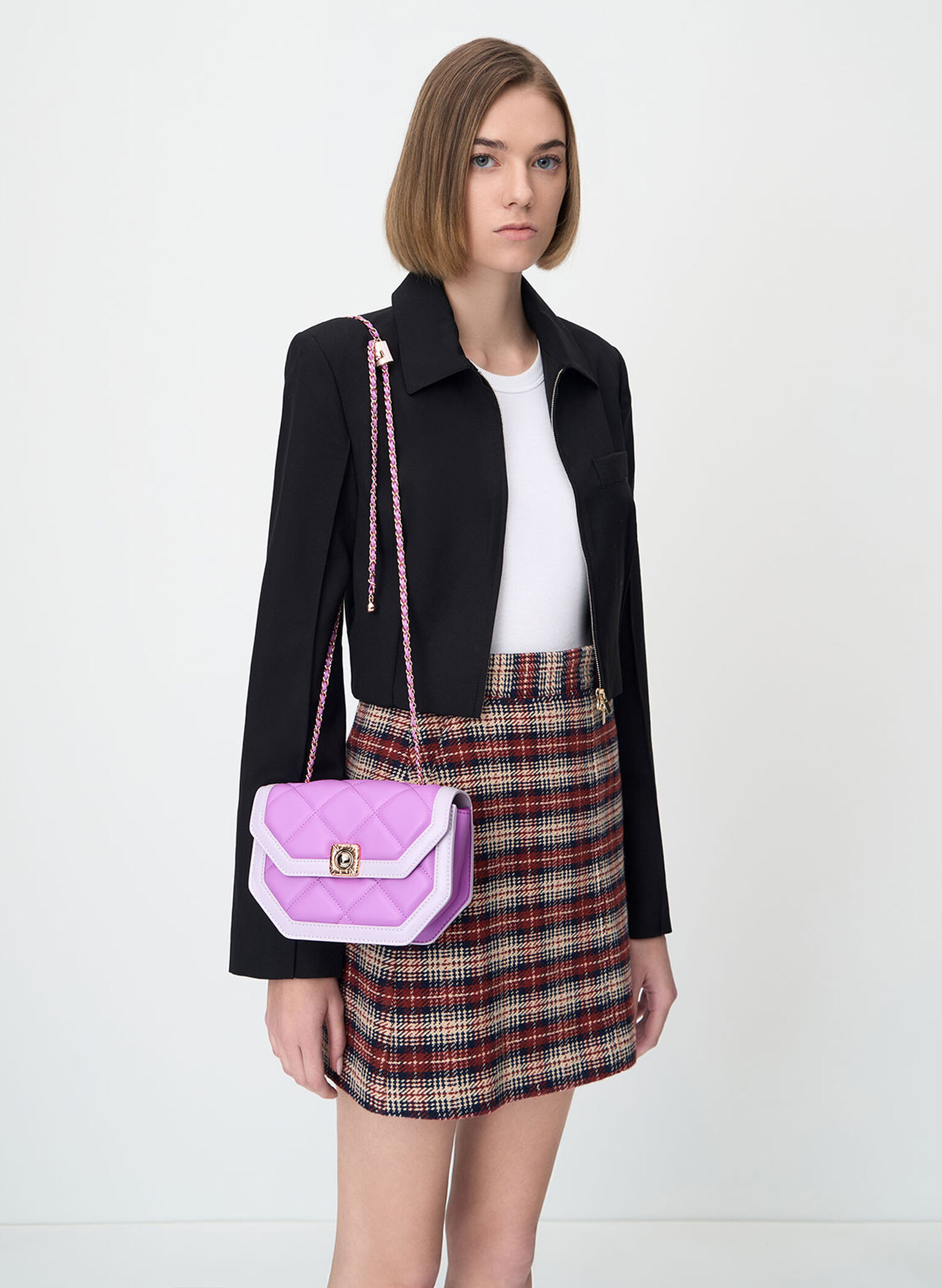 Avis Two-Tone Geometric Shoulder Bag, Violet, hi-res