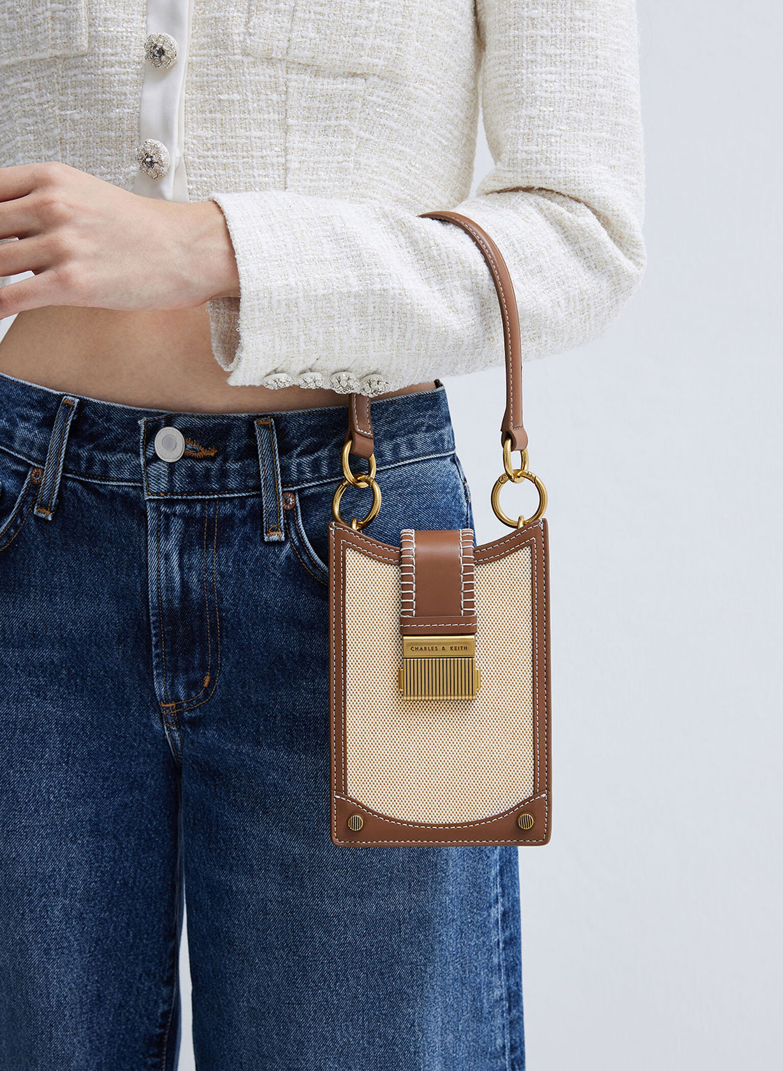 Winslet Belted Canvas Phone Pouch, Chocolate, hi-res
