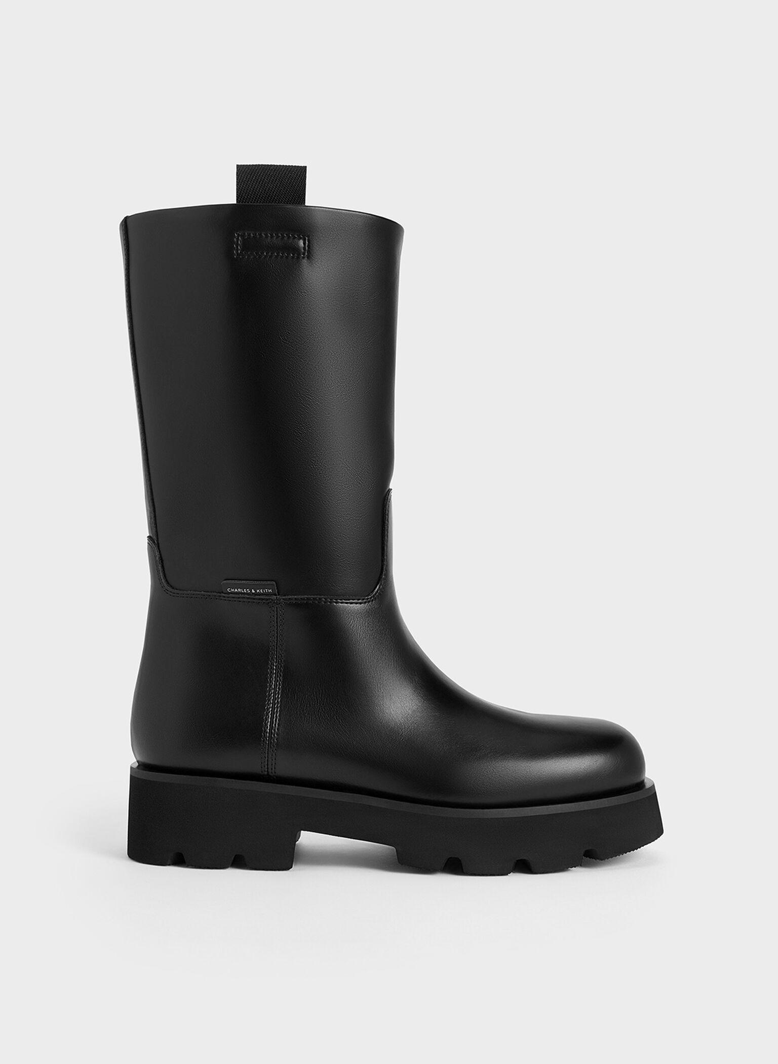 Double Pull-Tab Calf Boots, Black, hi-res