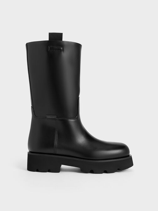 Double Pull-Tab Calf Boots, Black, hi-res