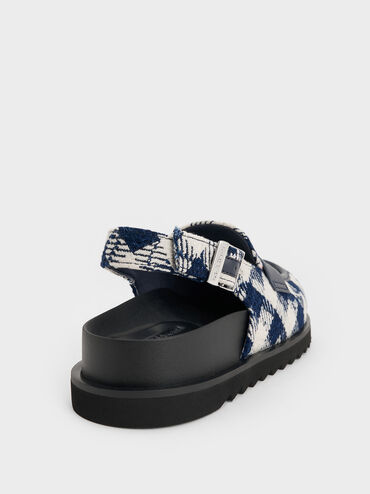Checkered Slingback Penny Loafers, Dark Blue, hi-res
