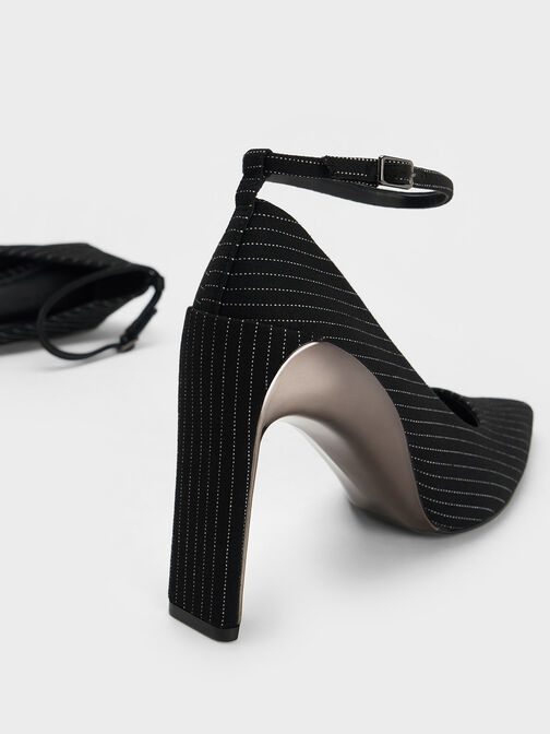 Devon Striped Metallic Blade-Heel Pumps, Dark Grey, hi-res
