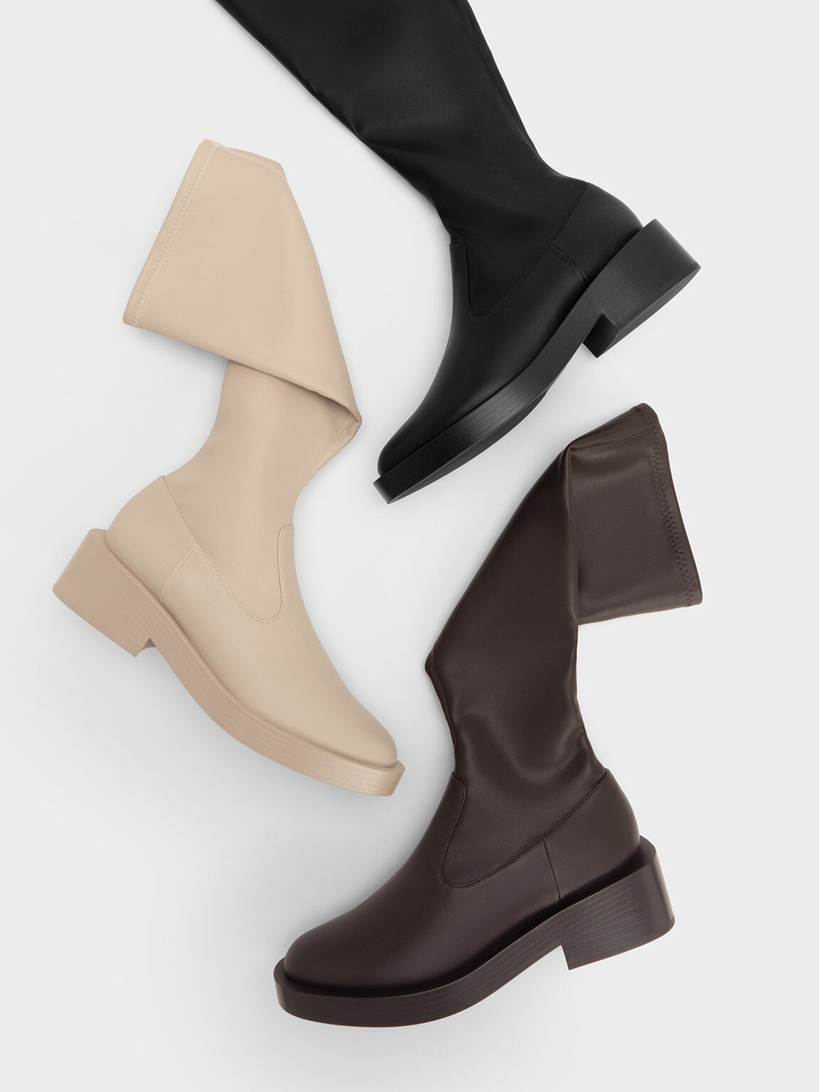 Beige Side Zip Knee High Boots CHARLES KEITH UK