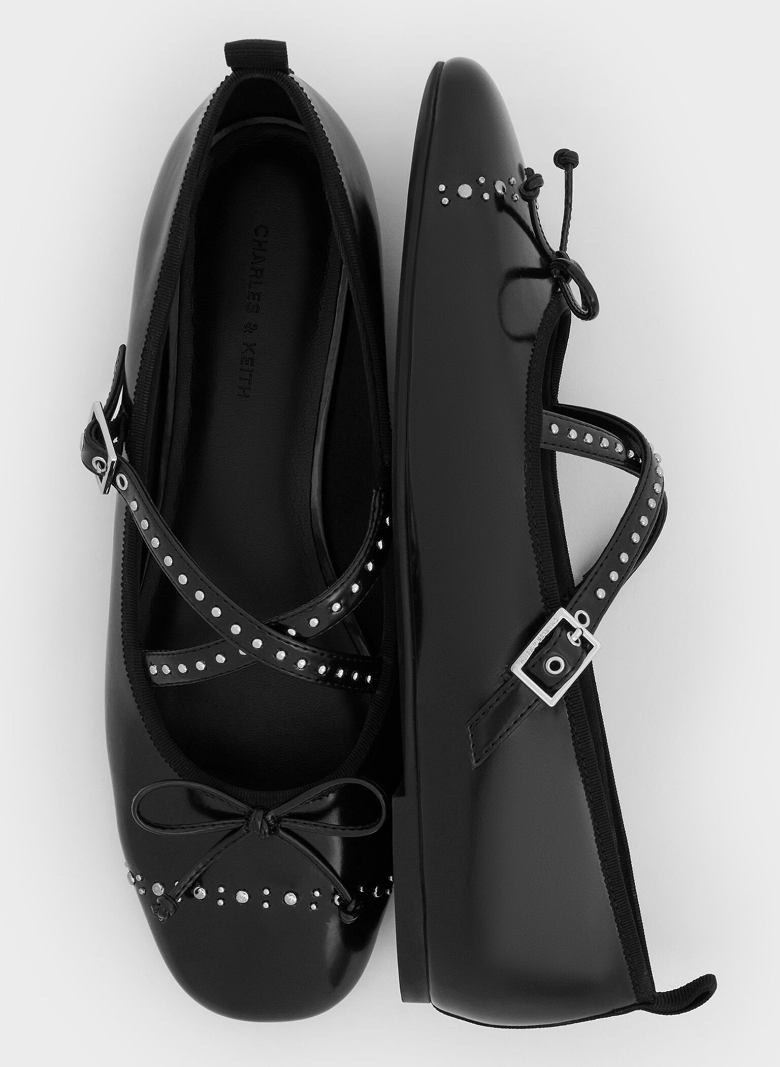 Studded Crossover-Strap Mary Jane Flats, Black Box, hi-res