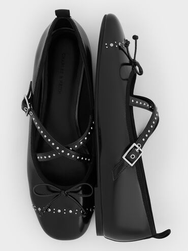 Studded Crossover-Strap Mary Jane Flats, Black Box, hi-res