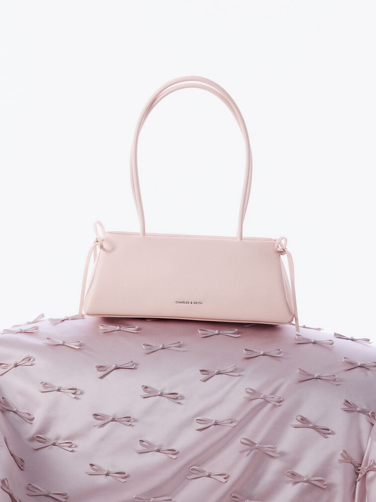 Hazel Bow Elongated Trapeze Shoulder Bag, Soft Pink, hi-res
