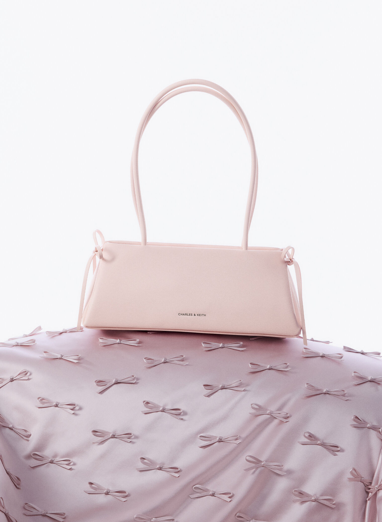 Hazel Bow Elongated Trapeze Shoulder Bag, Soft Pink, hi-res