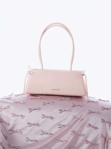 Hazel Bow Elongated Trapeze Shoulder Bag, Soft Pink, hi-res