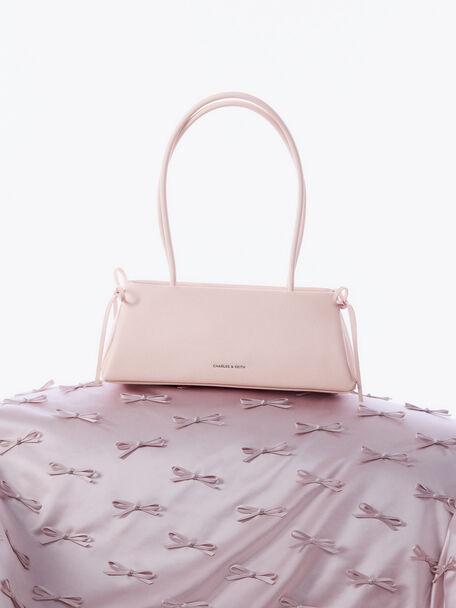 Hazel Bow Elongated Trapeze Shoulder Bag, Soft Pink, hi-res