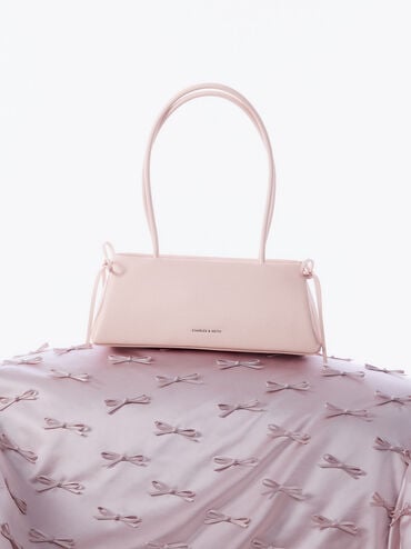 Hazel Bow Elongated Trapeze Shoulder Bag, Soft Pink, hi-res