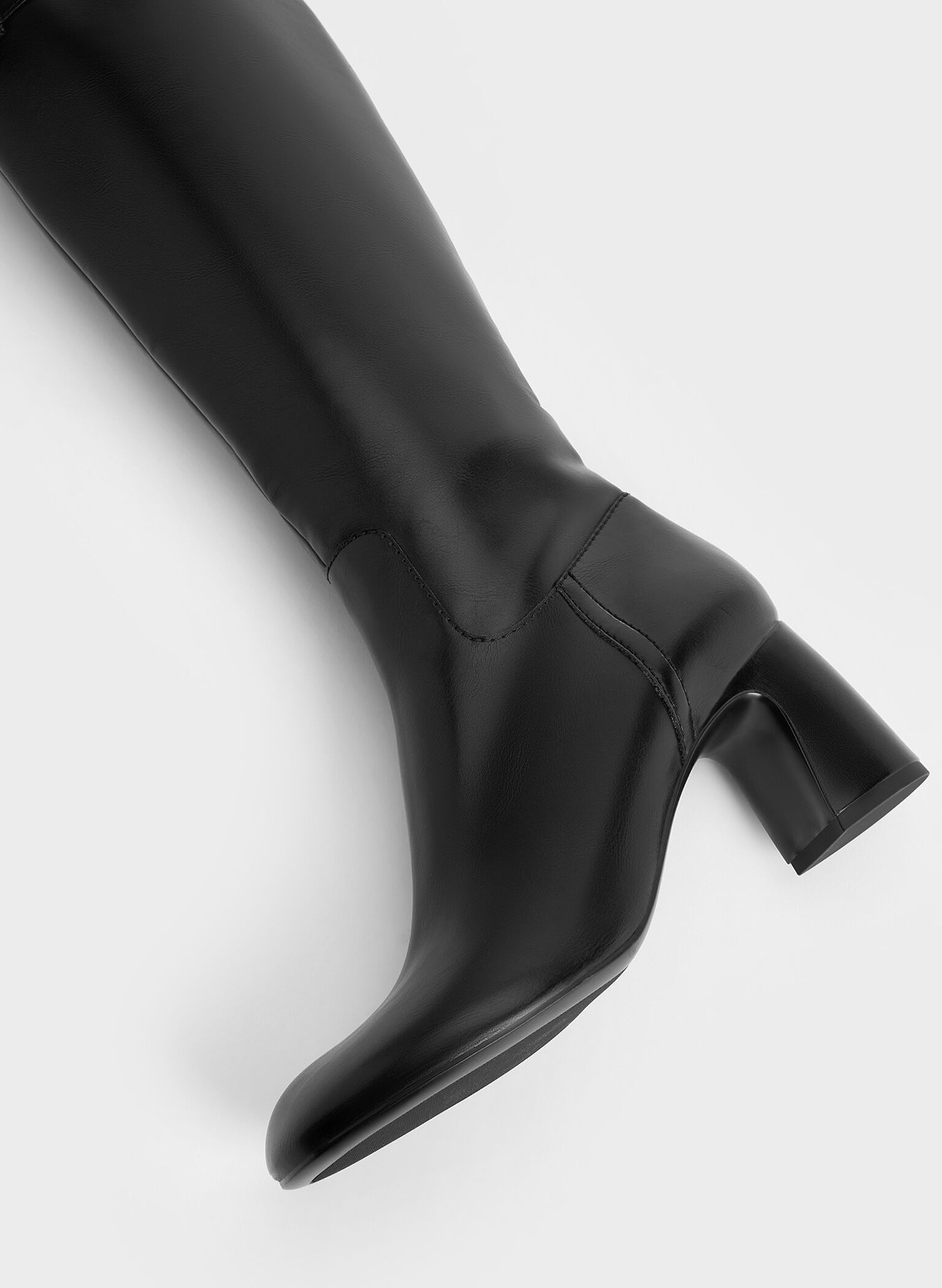 Block-Heel Knee-High Biker Boots, Black, hi-res