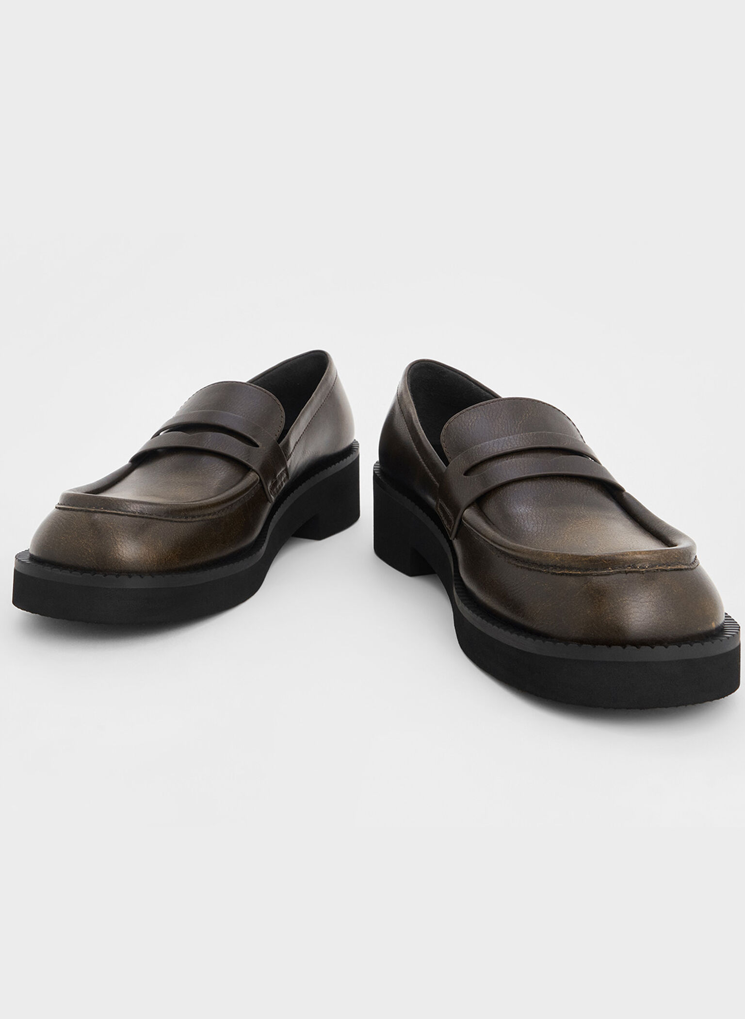 Chunky-Sole Penny Loafers, Dark Brown, hi-res