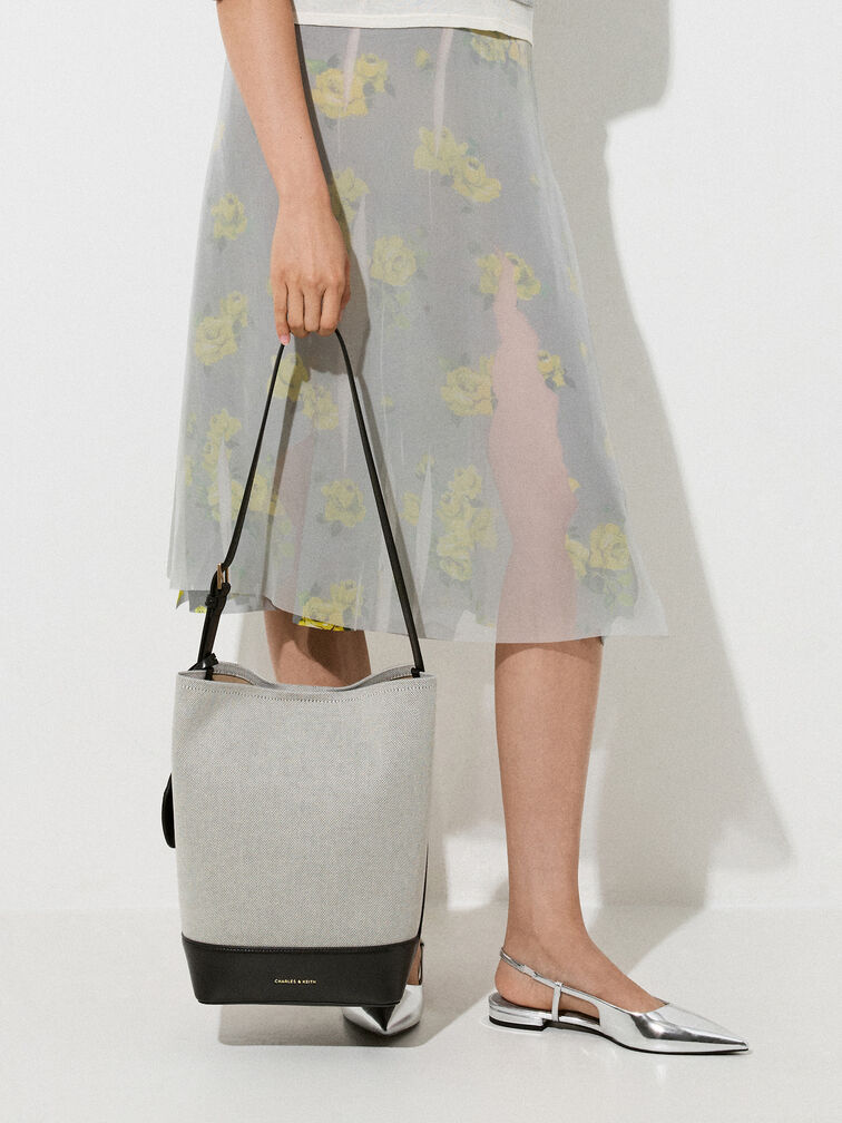 Enola Canvas Elongated Bucket Bag, Black, hi-res