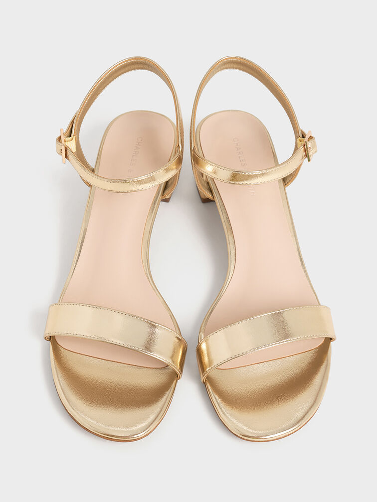 Metallic Block Heel Ankle-Strap Sandals, Light Gold, hi-res