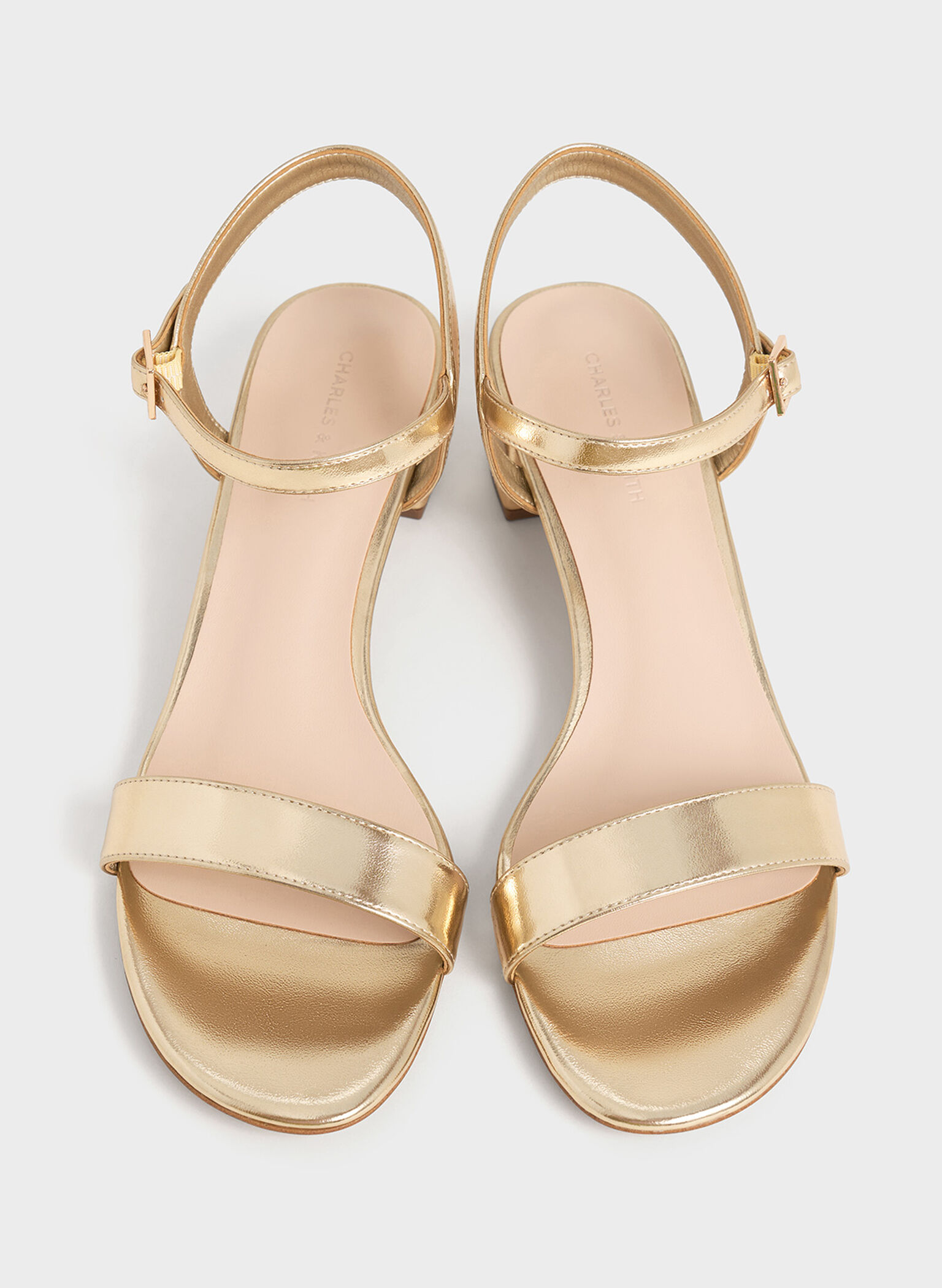 Metallic Block Heel Ankle-Strap Sandals, Light Gold, hi-res