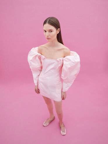 Emiko Satin Bow Mary Jane Flats, Pink, hi-res