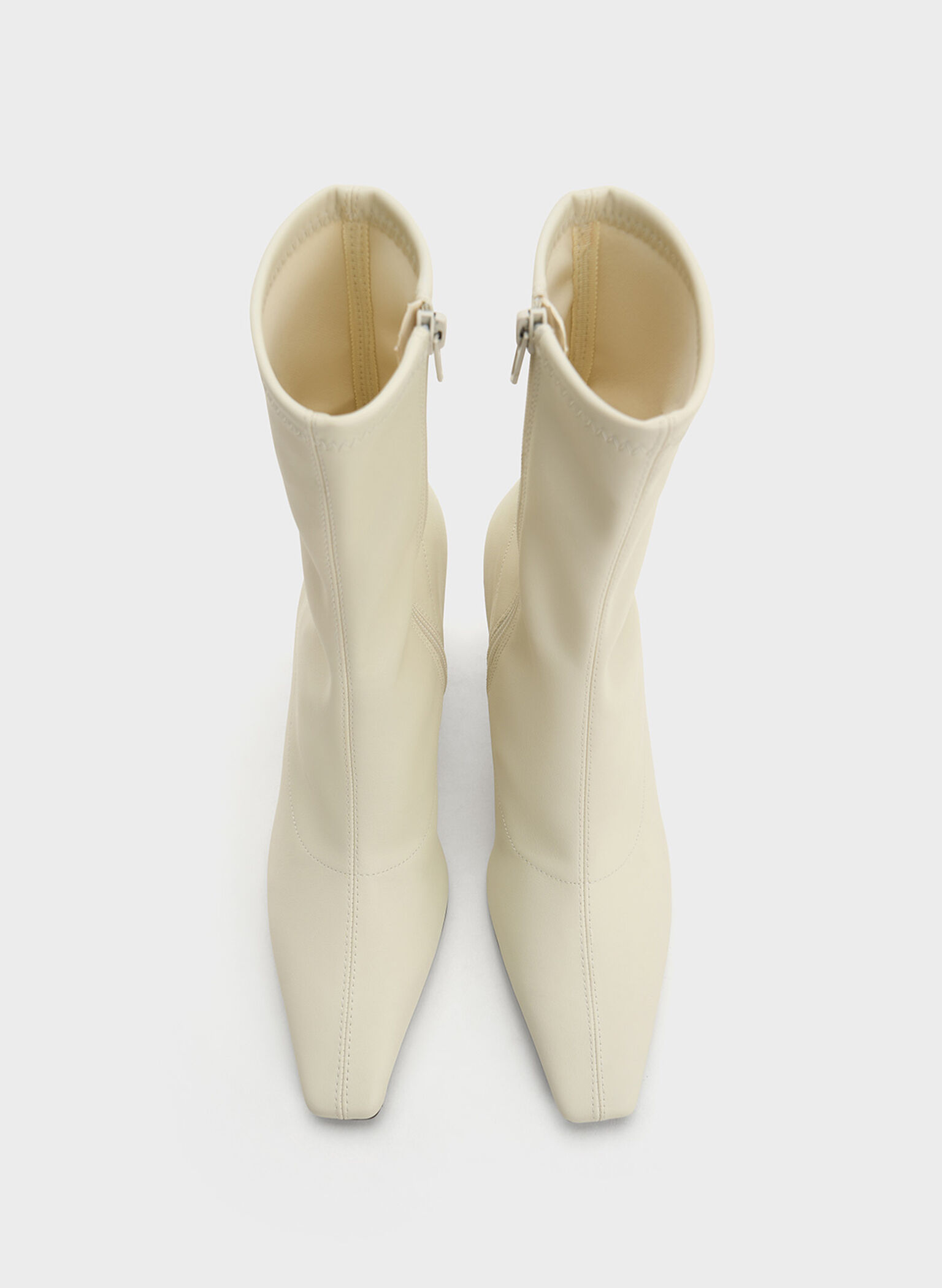 Elongated Square-Toe Ankle Boots, Chalk, hi-res