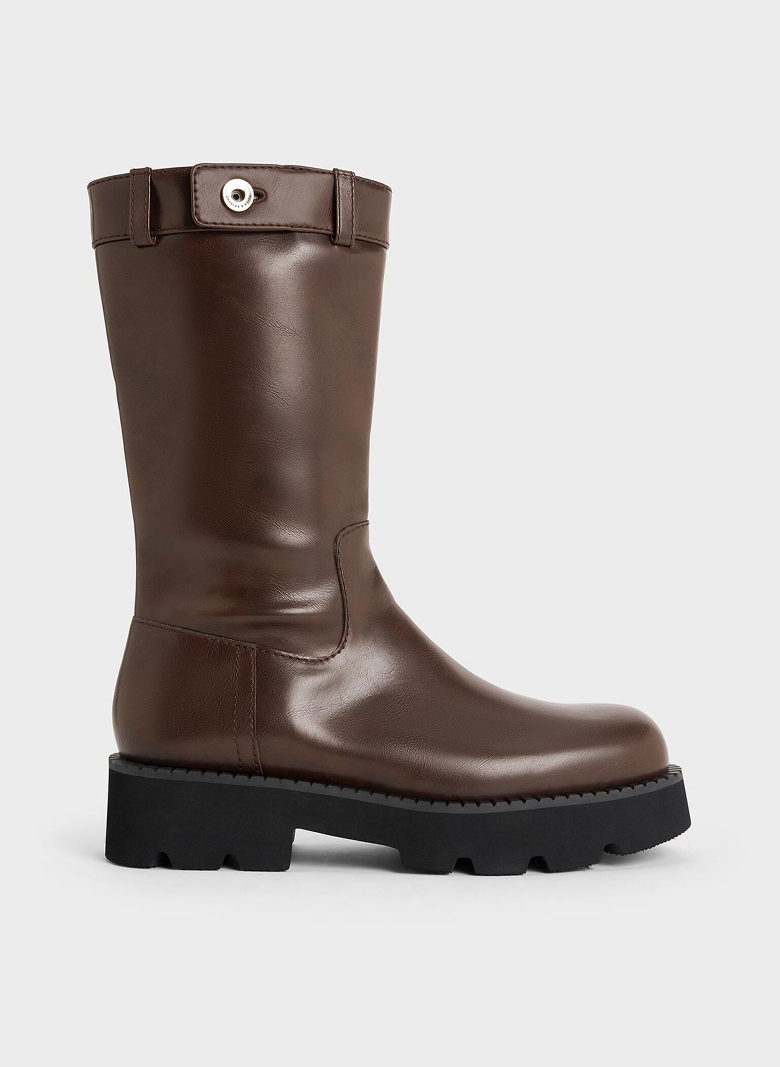 Side-Zip Lug-Sole Calf Boots, Dark Brown, hi-res