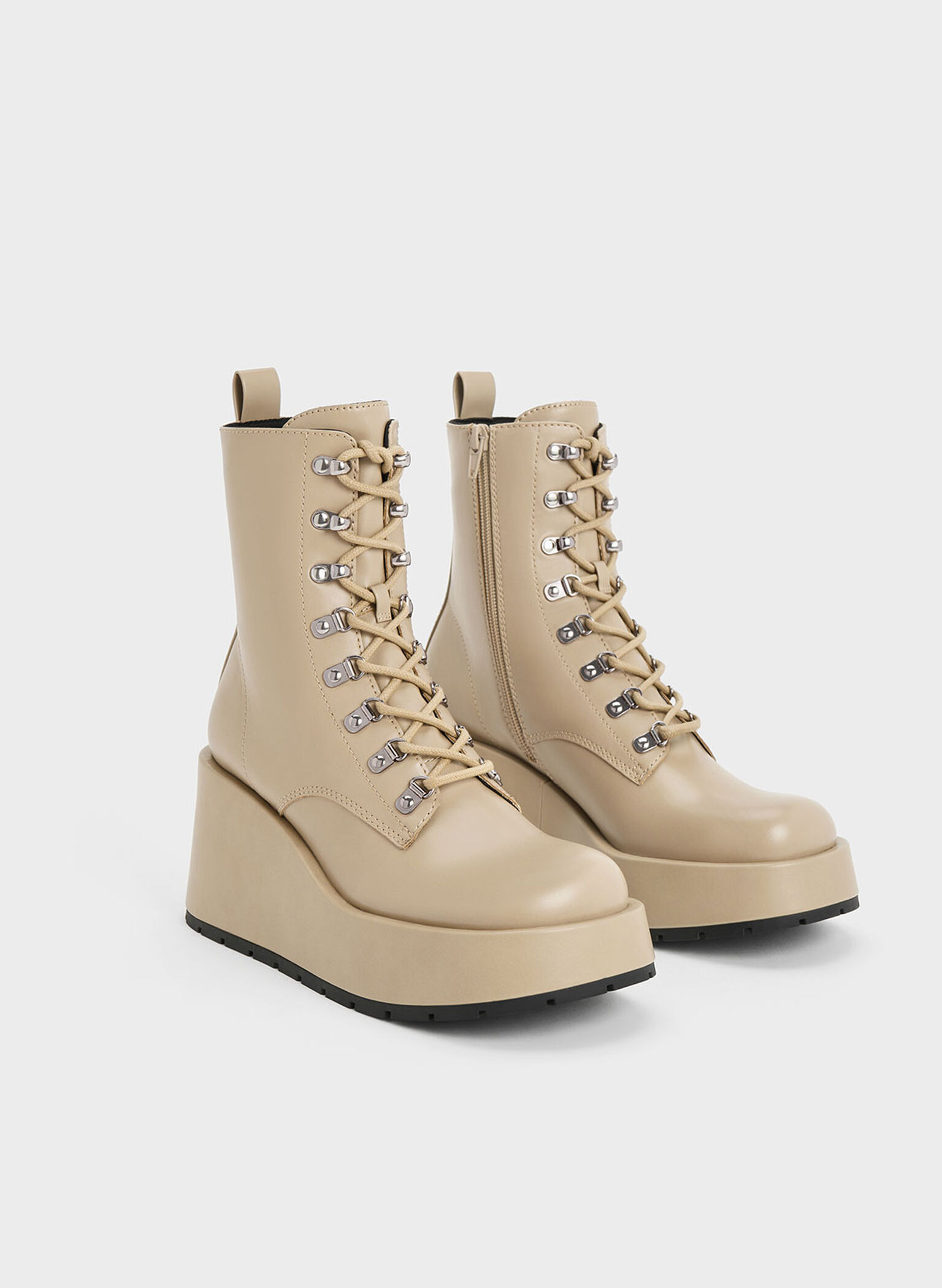Lace-Up Platform Wedge Ankle Boots, Taupe, hi-res