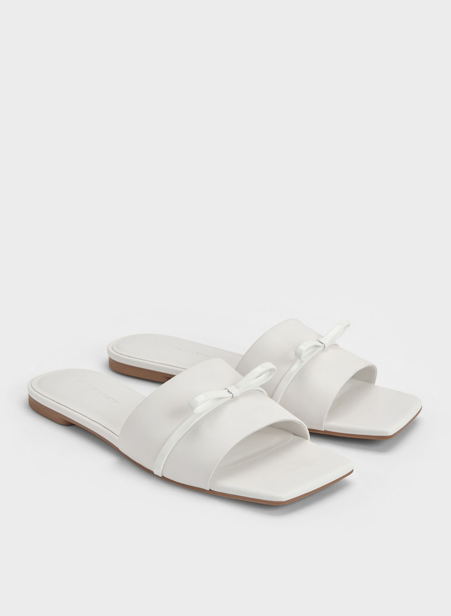 Bow Slide Sandals, White, hi-res
