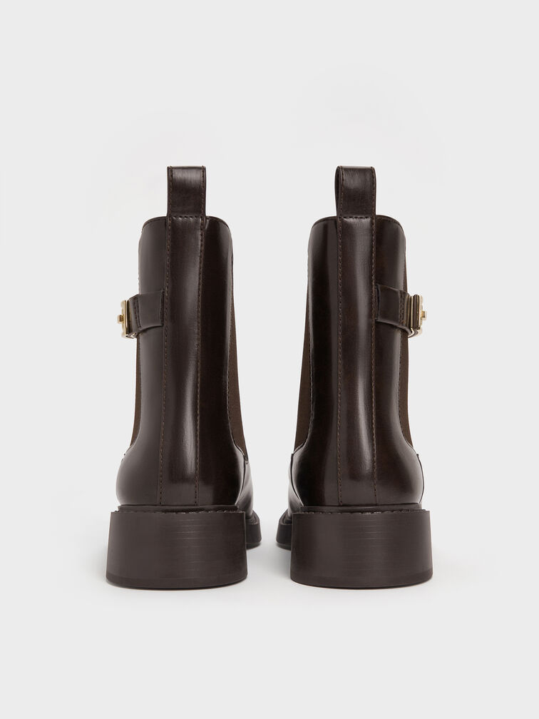 Lando Faux Suede Metallic-Buckle Chelsea Boots, Dark Brown, hi-res