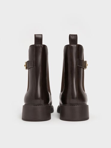 Lando Faux Suede Metallic-Buckle Chelsea Boots, Dark Brown, hi-res