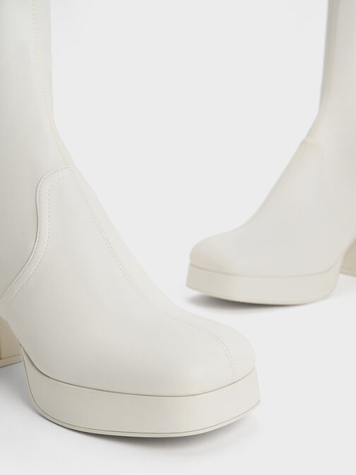 Evie Platform Block-Heel Knee-High Boots, White, hi-res