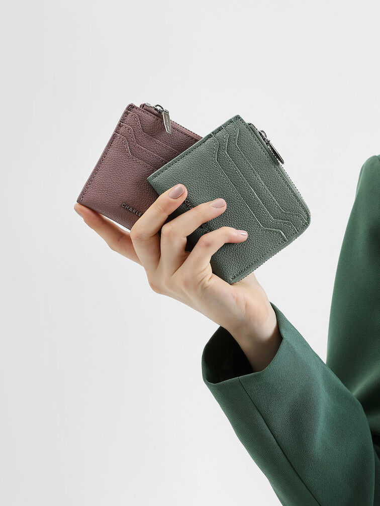 Elodie Multi-Slot Zip Card Holder, Sage Green, hi-res