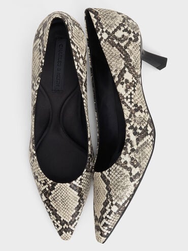 Emmy Snake-Print Pointed Kitten Heel Pumps, Animal Print Natural, hi-res