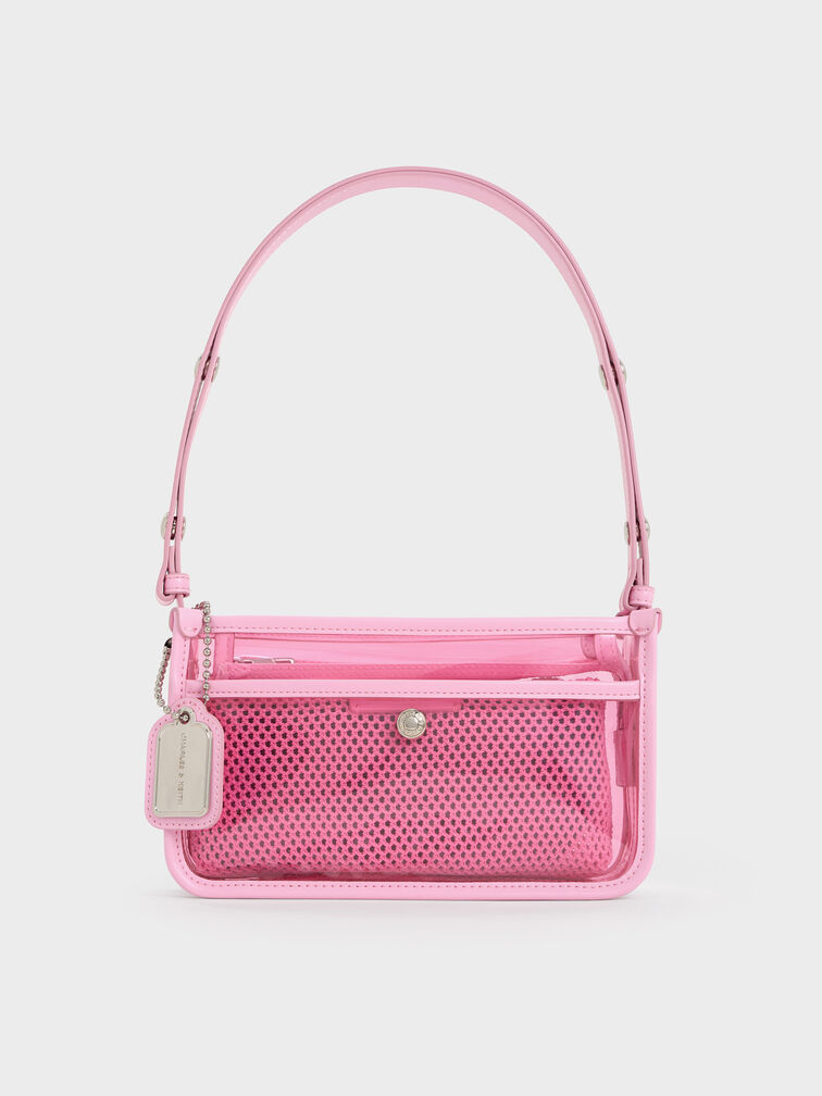 Norah See-Through Mesh Shoulder Bag, Bubble Gum Pink, hi-res