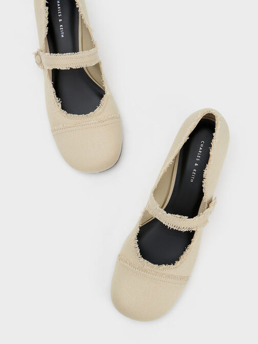 Denim Block Heel Mary Janes, Beige, hi-res