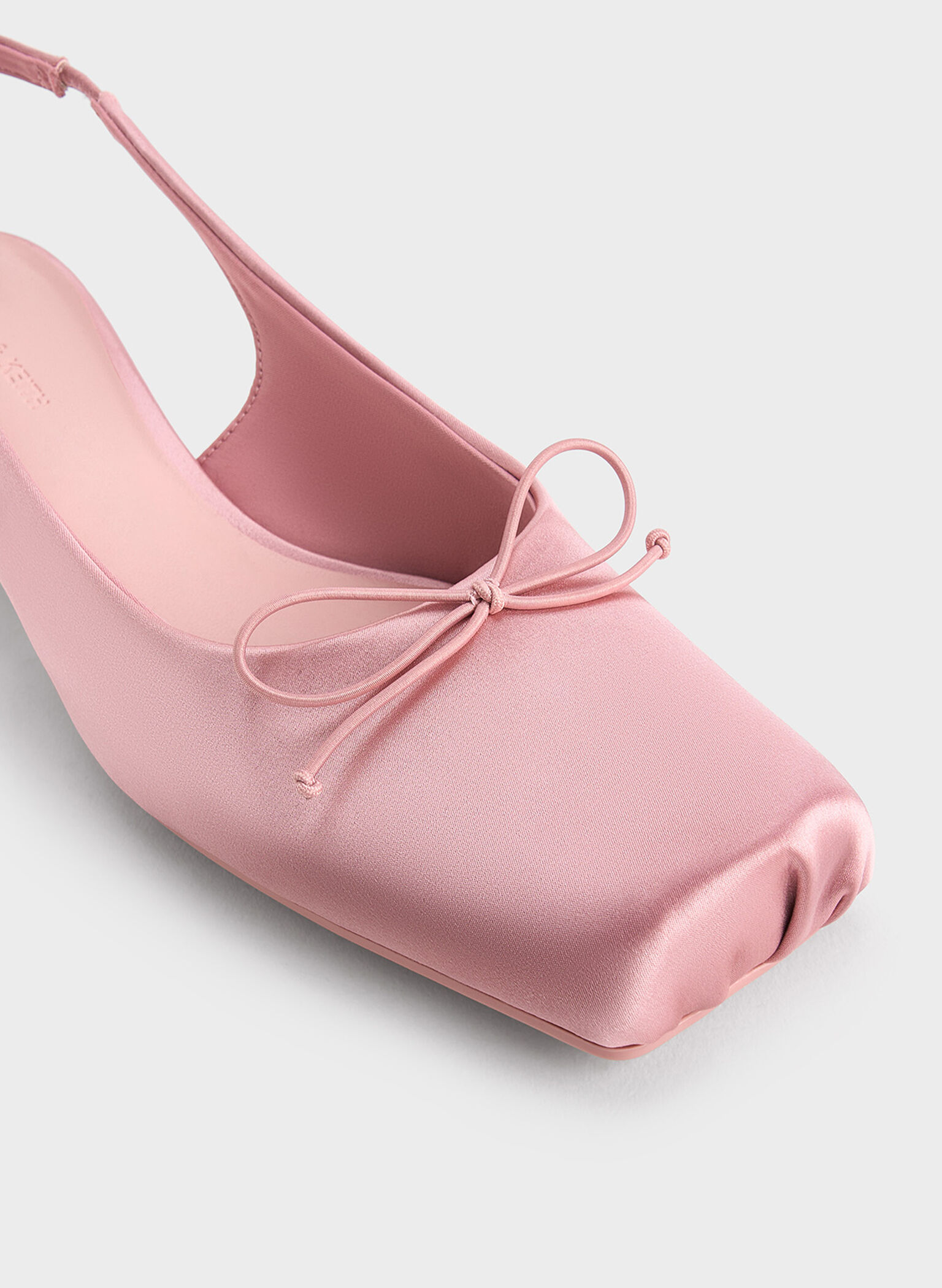 Satin Bow Square-Toe Slingback Pumps, Pink, hi-res