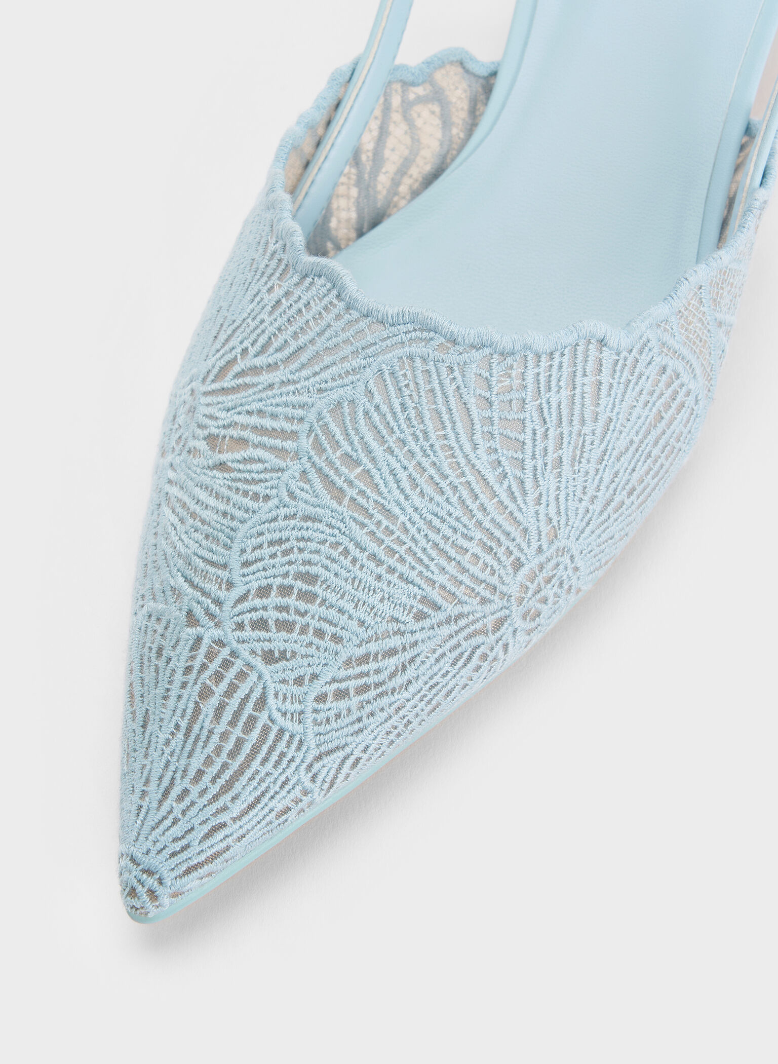 Crochet Floral Pointed-Toe Slingback Pumps, Blue, hi-res