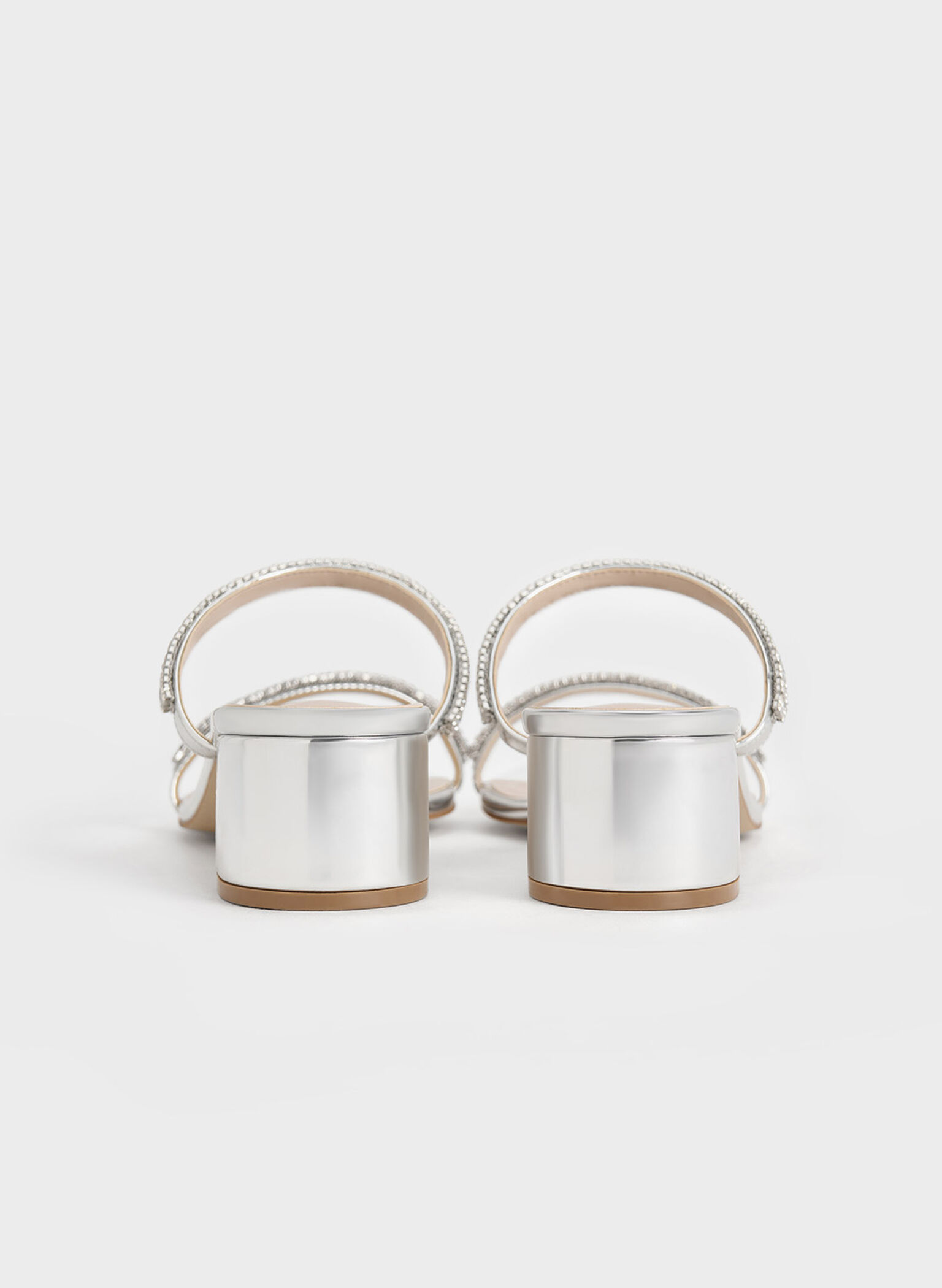 Ambrosia Metallic Gem-Embellished Mules, Silver, hi-res