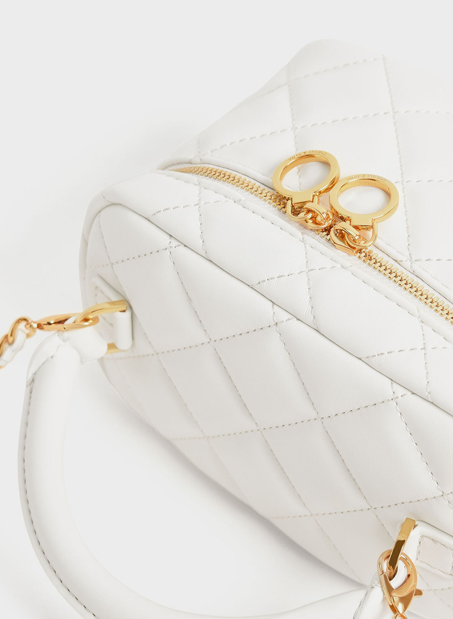 Quilted Two-Way Zip Mini Bag, White, hi-res