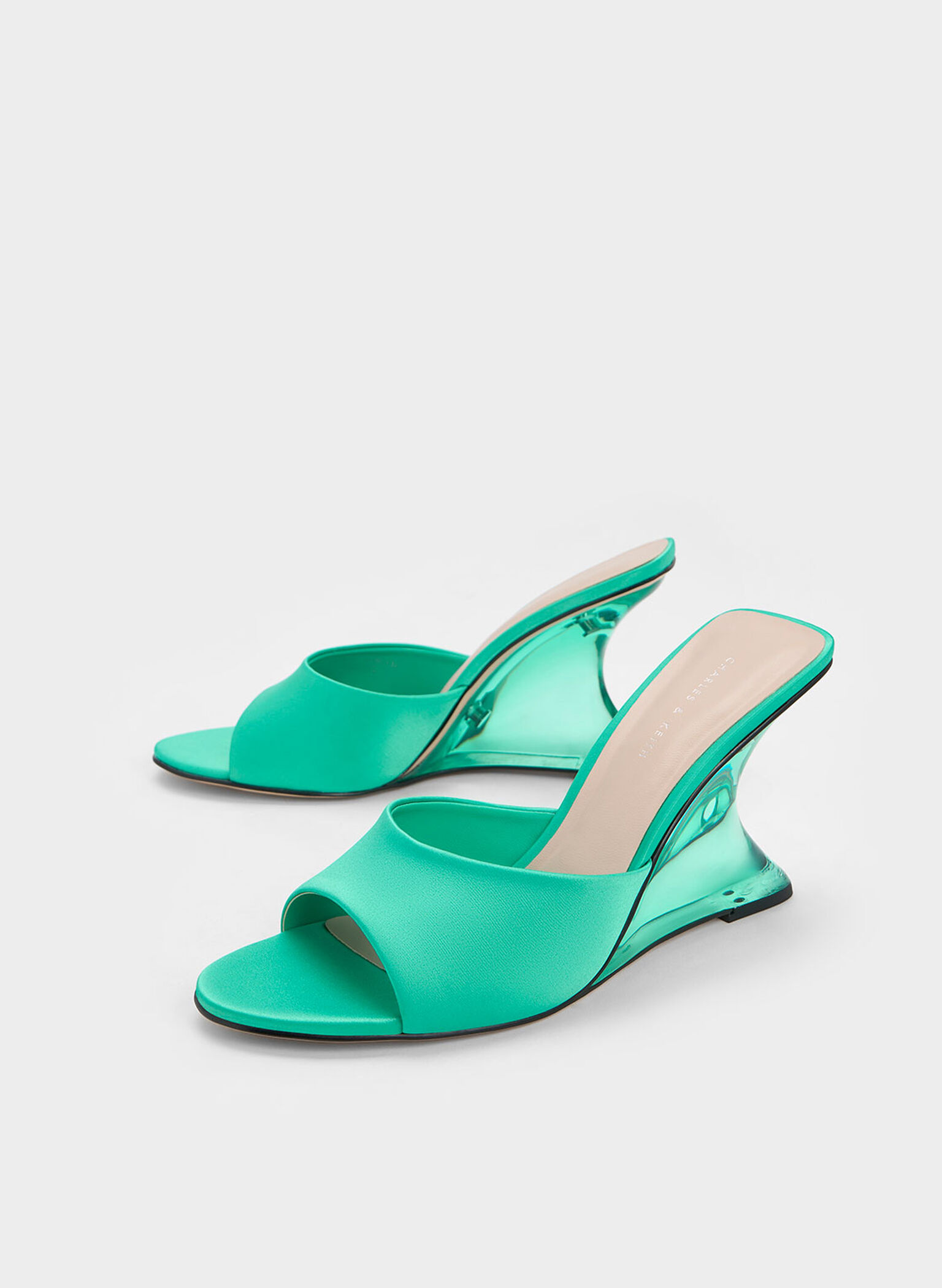 Recycled Polyester Sculptural Heel Wedges, Turquoise, hi-res