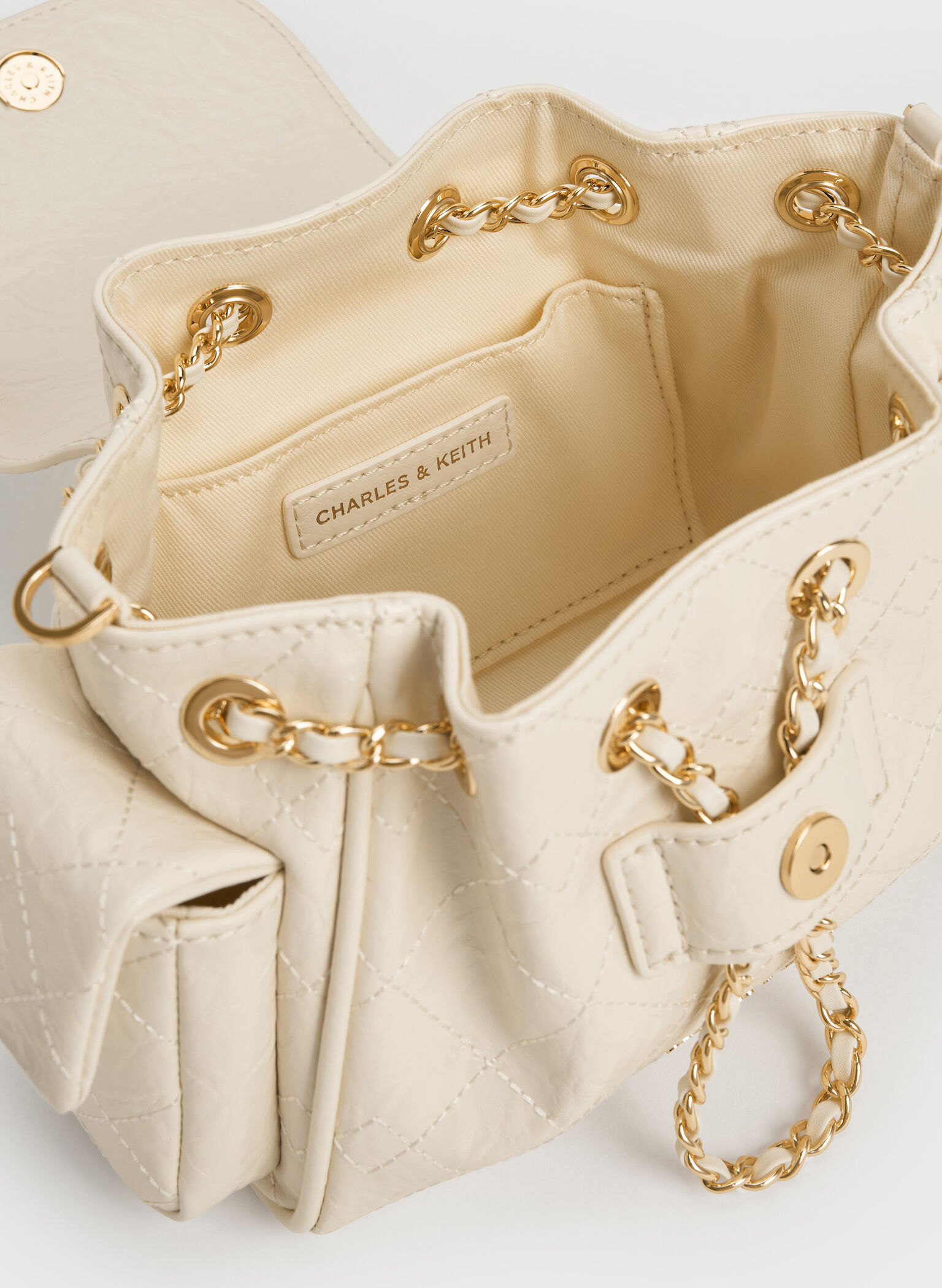 Duo Quilted Two-Way Front Flap Backpack, Cream, hi-res