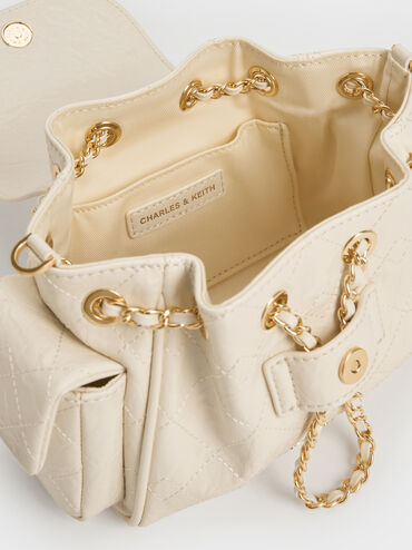 Duo Quilted Two-Way Front Flap Backpack, Cream, hi-res