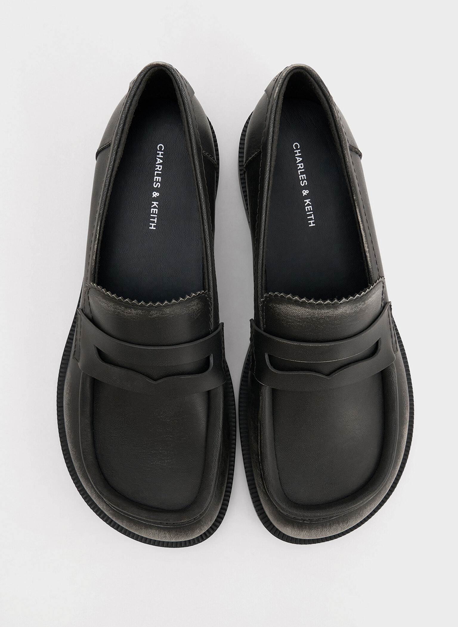 Asymmetric Penny Loafers, Black, hi-res