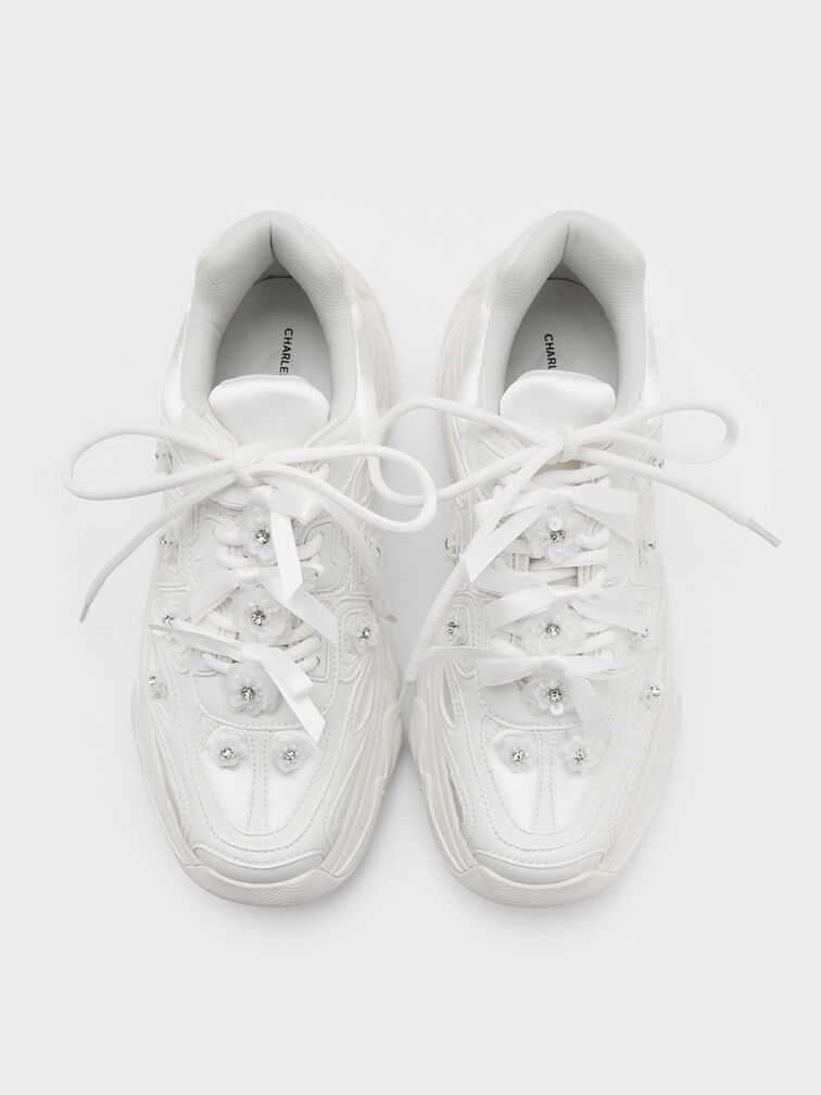 Gaskell Flower-Embellished Chunky Sneakers, White, hi-res