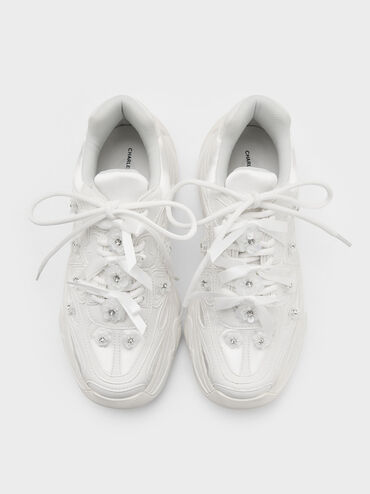 Gaskell Flower-Embellished Chunky Sneakers, White, hi-res