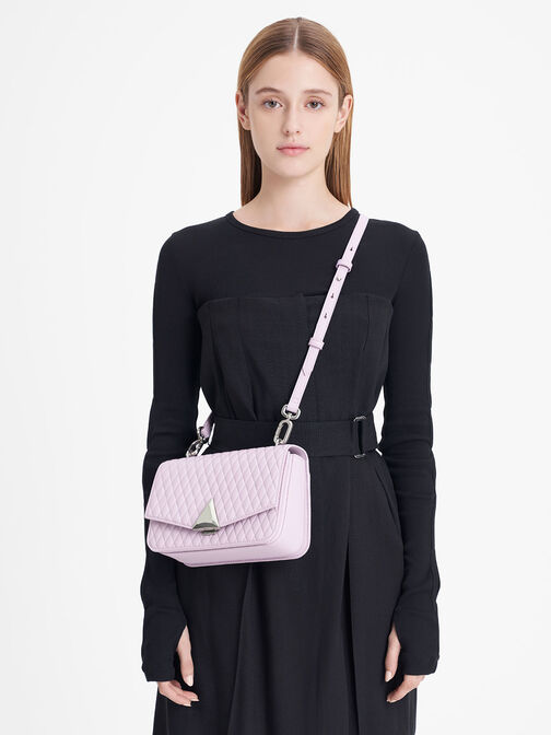 Quinlynn Metallic Accent Quilted Bag, Lilac, hi-res