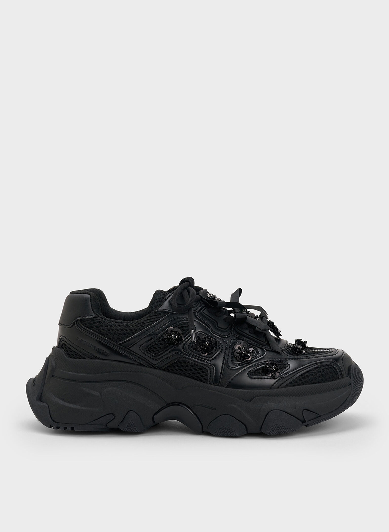 Gaskell Flower-Embellished Chunky Sneakers, Black, hi-res
