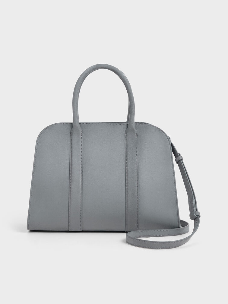 Axel Faux Suede Bowling Bag, Grey, hi-res