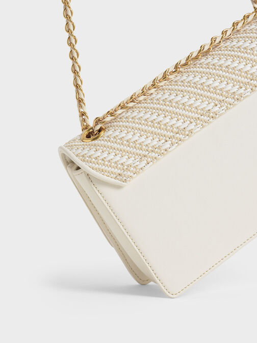 Chain Handle Shoulder Bag, White, hi-res