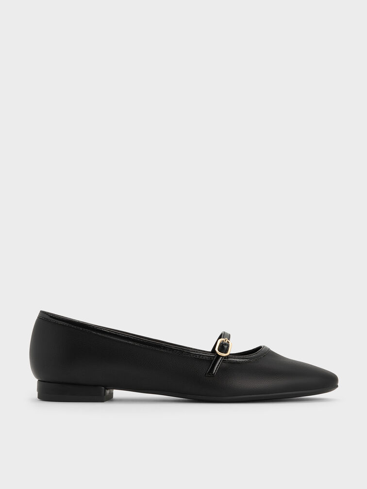 Contrast-Trim Buckle-Strap Mary Janes, Black, hi-res