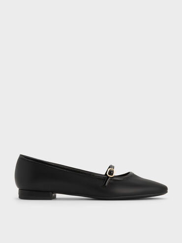 Contrast-Trim Buckle-Strap Mary Janes, Black, hi-res